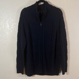 Brooks Brothers Navy Cable Knit Fisherman Sweater Full Zip Merino Wool Size XXL